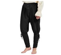 WAZHAKU Pantalon de pirate médiéval pour homme - Style vintage - Pantalon en lin avec lacets - Pantalon de loisirs - Style Renaissance - Steampunk - Pour cosplay, carnaval, pirate, Noir , M