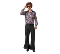 WAZHAKU Pantalon évasé pour homme - Tenue disco rétro hippie des années 80 - Pantalon à paillettes - Costume de club - Costume de carnaval - Pantalon évasé à paillettes, R noir., M