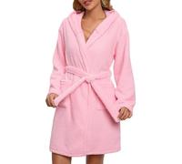 WAZHAKU Peignoir court à capuche pour femme, surdimensionné, confortable, léger, en tissu éponge, moelleux, en polaire, peignoir kimono, robe de bain, pour l'automne et l'hiver, en coton éponge, R