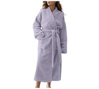 WAZHAKU Peignoir long pour femme - Poncho de bain en tissu éponge moelleux - Vêtement de nuit en polaire élégant avec ceinture - Peignoir de bain - Peignoir léger en coton, R violet clair, M