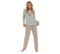 WAZHAKU Pyjama pour femme - Imprimé vache des Highlands - Gris - Mélange de coton - Haut et pantalon à manches longues - Vêtement de détente confortable - Avec poches - Vêtement de nuit - Combinaison