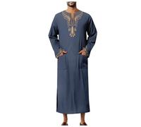 WAZHAKU Robe musulmane Djellaba pour homme - Vêtement arabe - Manches longues - Col en V - Grandes tailles - Confortable - Respirant - Robe de prière arabe - Vêtements islamiques, B Marine., M