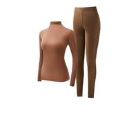 WAZHAKU Sous-vêtements thermiques de ski pour femme - Extra chaud, respirant et confortable - Sous-vêtements thermiques avec caleçon thermique - Sous-vêtements fonctionnels pour l'hiver, R marron, XL