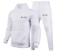 WAZHAKU Survêtement de sport pour homme, long, confortable et surdimensionné, 2 pièces, sweat à capuche et pantalon, avec motif de lettres créatives, pour l’automne et l’hiver, B blanc., M