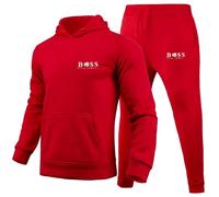 WAZHAKU Survêtement de sport pour homme, long, confortable et surdimensionné, 2 pièces, sweat à capuche et pantalon, avec motif de lettres créatives, pour l’automne et l’hiver, a rouge, M