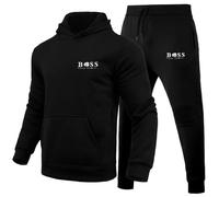 WAZHAKU Survêtement de sport pour homme, long, confortable et surdimensionné, 2 pièces, sweat à capuche et pantalon, avec motif de lettres créatives, pour l’automne et l’hiver, c noir, M