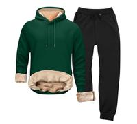 WAZHAKU Survêtement thermique d'hiver pour homme - Avec capuche - Doublure en polaire rembourrée - Tenue de sport chaude - Ensemble de loisirs - Vêtement d'hiver - Pour la maison, R vert., 3XL
