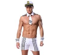 WAZHAKU Tenue à Rayures Sexy Pour Homme - Costume de Serveur, Barman, Officier - Uniforme Marine - Lingerie Sexy - Ensemble Érotique