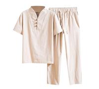 WAZHAKU Tenue de loisirs légère en coton - Uniforme zen de méditation pour homme - Ensemble Tang - Pantalon à manches courtes - Manteau en chanfu chinois, kung-fu, tai-chi - Vêtements de sport de
