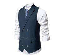 WAZHAKU Tweed Gilet de costume pour homme - Noir - Élégant - Vintage - Veste sans manches - Rockabilly des années 20 - Gilet d'affaires - Tenue de mariage - Gilet western, C Marine., L