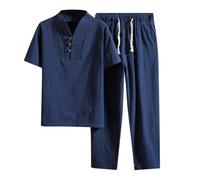 WAZHAKU Vêtements en coton Zen Méditation Tai Chi Uniforme Hommes Arts Martiaux Ensemble Tang Costume Manches Courtes Pantalons Vêtements Traditionnels Chinois Kung Fu Vêtements Respirant Tops,