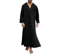 WAZHAKU Vêtements Musulmans Hommes Djellaba Hommes avec Capuche Longues Manches Vêtements en Lin Dubai Robe Hommes Hoodie Robe Manches Courtes Robe Musulmane Robe Ethnique Maxi Robe Ramadan Vêtements