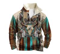 WAZHAKU Wolf Sweatshirt Hommes Indiens 3D Imprimé Manches Longues T-shirt Hip Hop Graphique Imprimé Pull Tops Rétro Indien Loup Imprimé 3D Totem Ethnique Pull Hiver Vêtements Hiver Hauts Confortables