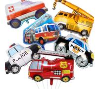 Waziwe Ballon Anniversaire Camion de Pompier, Ensemble de Decoration de Camion de Pompiers Comprenant une Ambulance, une Voiture de Police, une Grue, un Ballon en Aluminium pour Camion de Pompiers