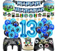 WAZIWE Deco Anniversaire Ballon 13 ans, Deco Gaming Kit Anniversaire Garcon Comprend une Guirlande Ballons, Bannière Anniversaire, Ballons aluminium, et des Becoration Gateau