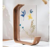 WAZUBC Cadre de Plante en Bois Acrylique pour Fleurs Pressées et Feuilles Séchées, Décoration Murale Table de Bureau Acrylique Double Face (14 x 21 cm, noyer noir)