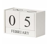 WAZUBC Calendrier Décoratif en Bois Vintage Réutilisable Calendrier De Bureau Perpétuel De Bureau Quotidien pour Bureau, Mois, Date, Numéro, Décoration de Bureau (blanc)