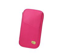 WAZUBC Petit portefeuille de voyage pour passeport, plusieurs compartiments, organiseur de documents léger pour cartes de crédit, cartes d'identité, documents, argent, billets, rose rouge, Taille