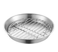 WAZUBC Plat à Rôtir Rond en Acier Inoxydable avec Grille de Refroidissement pour Gâteaux, Viandes et Collations (16cm)