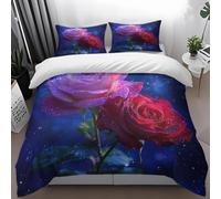Wazylphin Housse de Couette 240 x 260 Fleur Bleue Royale Parure de Lit 240 x 260 Microfibre Durable Housse Couette 260x240 Fermeture Glissière Parure Lit 240x260+2 Taie Oreiller 50x75cm