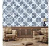 Wazylphin Papier Adhesif pour Meuble Géométrie Bleue Blanche Papier Peint Adhesif Meuble Chambre Durable Stickers Meuble Adhesif Mural Decoratif Salon Cuisine Papiers Peints 45x300cm/2 roll