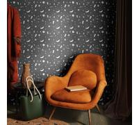 Wazylphin Papier Peint Panoramique Lune Étoile Noire Papier Adhesif Pour Meuble Chambre Adhesif Mural Decoratif Stickers Autocollant Meuble Papiers Peints Adhésif Salon Cuisine 45x100cm/2 roll