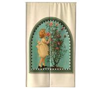 Wazylphin Rideau de Porte Rétro Fille Vert Petit Rideau Porte Entrée Microfibres Rideaux Courts Isolant Thermique Froid Rideaux de la Cuisine Moderne avec Barre Télescopique 90x150