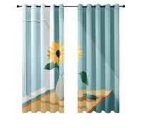 Wazylphin Rideau Occultant Bleu Blanc Jaune Rideau Voilage Polyester Rideaux Occultants Thermique Isolant Anti Froid et Chaleur Oeillets Rideaux Chambre Salon Durable Voilage Fenetre 2x140x260cm