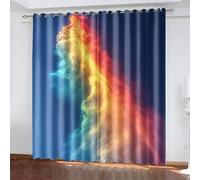 Wazylphin Rideau Occultant Bleu Jaune Rouge Rideau Voilage Polyester Rideaux Occultants Thermique Isolant Anti Froid et Chaleur Oeillets Rideaux Chambre Salon Durable Voilage Fenetre 2x100x240cm