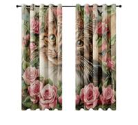 Wazylphin Rideau Occultant Papillon Rose Chat Rideau Voilage Polyester Rideaux Occultants Thermique Isolant Anti Froid et Chaleur Oeillets Rideaux Chambre Salon Durable Voilage Fenetre 2x140x240cm