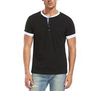 WAZZAP Henley T-Shirt à Manches Courtes Bouton Col Tunisien Slim Fit pour Homme Tee Shirt