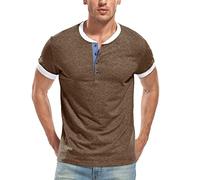 WAZZAP Henley T-Shirt à Manches Courtes Bouton Col Tunisien Slim Fit pour Homme Tee Shirt