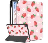 Wazzasoft Coque pour Samsung Galaxy Tab A9 Plus - Femmes Filles Adolescentes Enfants Jolie Housse Folio Girly Kawaii Fraise Design Unique Porte-crayon Mise en veille et réveil automatique pour Samsung