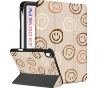 Wazzasoft Étui Portefeuille pour Apple iPad 10e génération 10,9 Pouces, Mignon pour Femmes, Filles, Enfants, Motif Sourire, Porte-Crayon, Mise en Veille/réveil Automatique pour iPad 10 Gen 2022 A2696