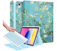 Wazzasoft Étui pour iPad 10e génération avec porte-crayon clavier 10,9 pouces, housse de tablette folio pour femmes et filles, adolescentes, motif floral kawaii, design unique pour Apple Funda pour
