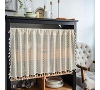 WAZZIO 1 panneau de cantonnière courte à poches larges en coton mélangé au crochet pour fenêtres, salon, chambre à coucher, cuisine, salle à manger Beige Boho 150 x 45,7 cm