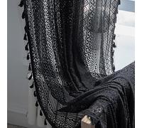 WAZZIO Lot de 2 panneaux de rideaux en dentelle noire style gothique, bohème et gothique, 213,4 cm de long, avec passe-tringle, filtre la lumière, chambre à coucher, salon, 150 x 213,4 cm (2 panneaux)