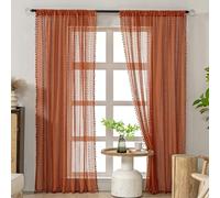 WAZZIO Lot de 2 panneaux de rideaux transparents orange brûlé de 213,4 cm de long en coton avec passe-tringle - Rideaux rustiques en dentelle au crochet - Rideaux d'automne en terre cuite - Pour
