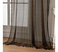 WAZZIO Lot de 2 Rideaux Transparents en Coton Marron de 213,4 cm de Long avec Passe-Tringle Style bohème en Dentelle au Crochet pour Chambre à Coucher, Salon, intimité Transparente pour Chambre de