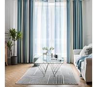 WAZZIO Rideaux occultants en lin bleu ombré de 213,4 cm de longueur 2 panneaux œillets métalliques bordeaux bleu marine beige rayures dégradées toile de jute occultant isolés rideaux et draperies pour