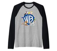 WB 100: Looney Tunes WB Shield Logo With Bugs, Taz, Tweety Manche Raglan