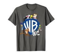 WB 100: Looney Tunes WB Shield Logo With Bugs, Taz, Tweety T-Shirt