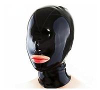 WBAODAN Cagoule en Caoutchouc pour Adulte Masque en Latex Noir Masque de fête Cosplay décoration de Club, Bouche Ouverte(Size:L-60CM)
