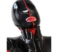 WBAODAN Cagoule En Caoutchouc Pour Adulte Masque En Latex Noir Masque De Fête Cosplay Décoration De Club, Bouche Ouverte(Size:M-65CM)