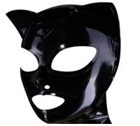 WBAODAN Cagoule en Latex Noir Pour Adultes Costume de Club de fête Cosplay Cagoule en Latex Noir avec Bouche Ouverte(Size:M-65CM,Color:Noir-Bouche et yeux ouverts)
