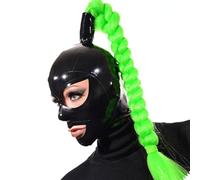 WBAODAN Cagoule Sexy en Latex Cagoule en Caoutchouc pour Soirée Costumée de Club de Cosplay avec Perruque Queue de Cheval(Size:S-63CM)