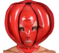 WBAODAN Cagoule Sexy en Latex Club de fête Cosplay Jeu de Mascarade Fermetures éclair Ouvertes pour Exposer Votre Bouche(Size:XL-70CM)