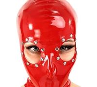 WBAODAN Capuche en latex rouge avec fermeture éclair au dos révélant les yeux et la bouche pour Halloween, jeu de rôle, cosplay (taille : XL-70 cm)