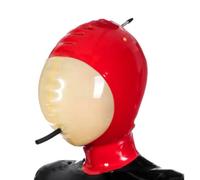 WBAODAN Face Noire Transparente Cagoule Latex Gonflable avec Fermeture éclair Dos pour Costumes Cosplay Club(Size:L-60CM)