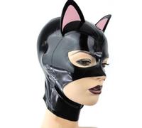WBAODAN Latex Masque en Caoutchouc avec Des Oreilles de Chat SM Masque de Bondage Complet Fétiche pour Adulte Cosplay(Size:S-53CM)